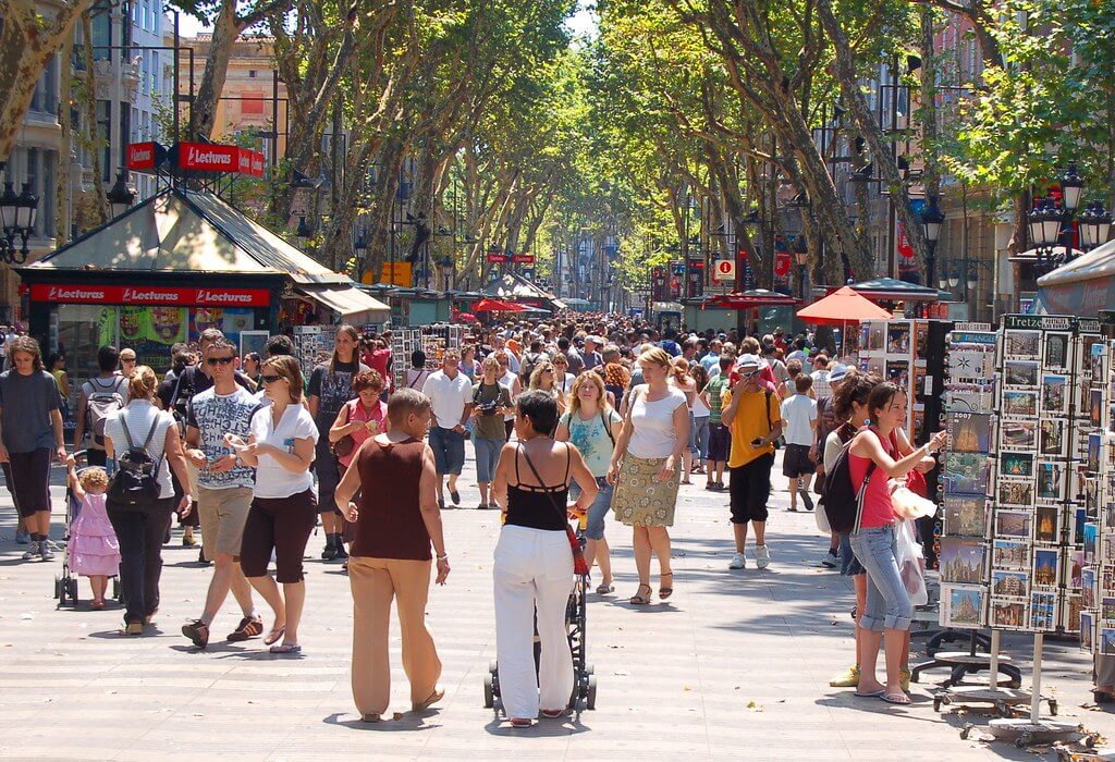 Tourists Walking in Las Ramblas Tourists Walking in Las Ramblas